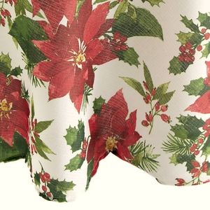 NEW! Poinsettia Holiday Tablecloth Size 60x120.  Holiday Christmas Dining